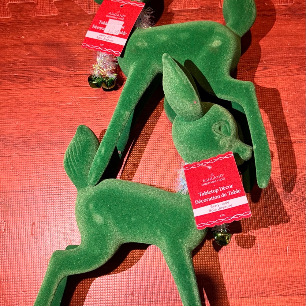 Lot of 3 Flocked Deer Figurine - Green and Red - Picture 6 of 6
